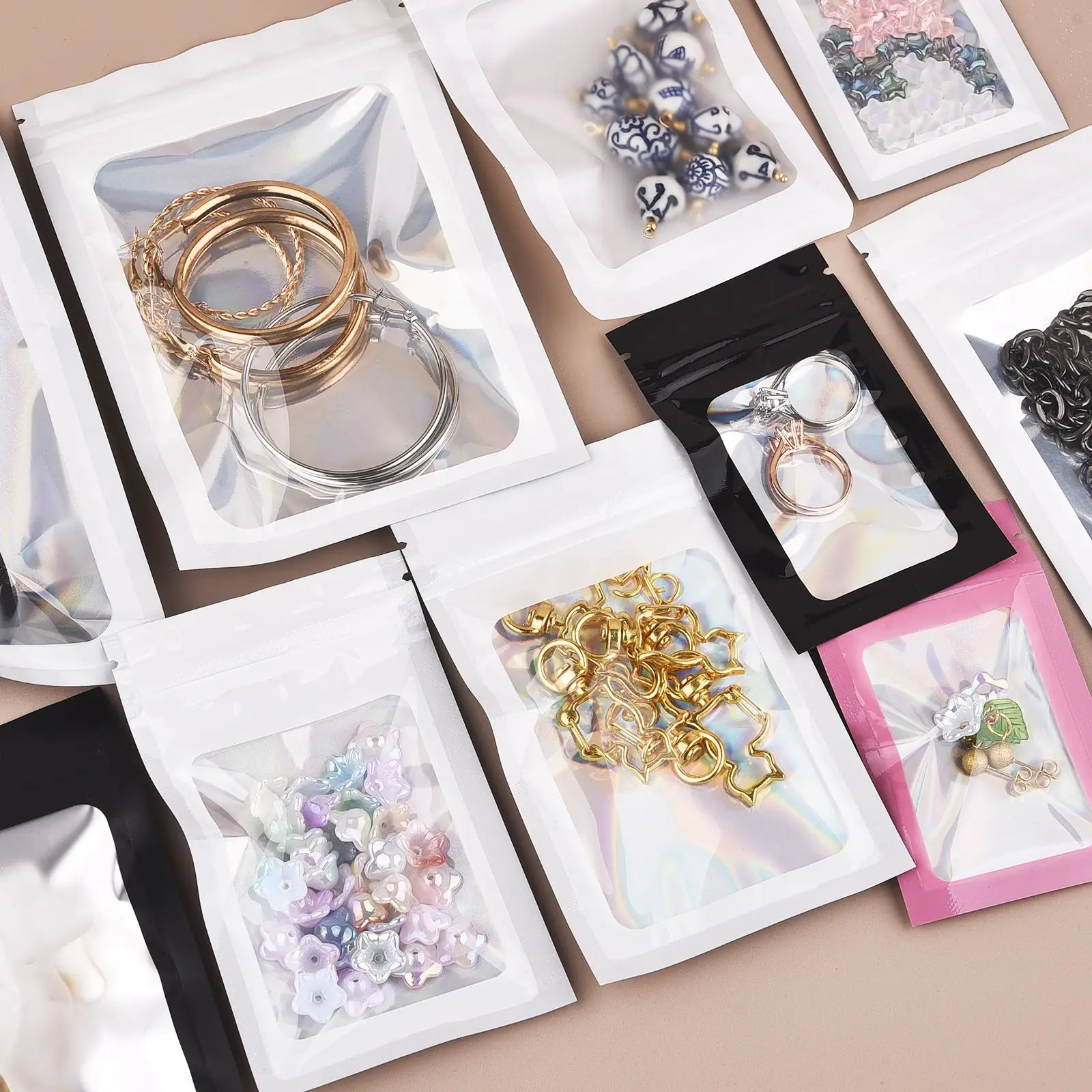 

20 шт., прозрачный герметичный пакет, пластиковый пакет, алюминиевая фольга, пластиковые герметичные пакеты для ювелирных изделий, органайзер для хранения колец и ожерелья