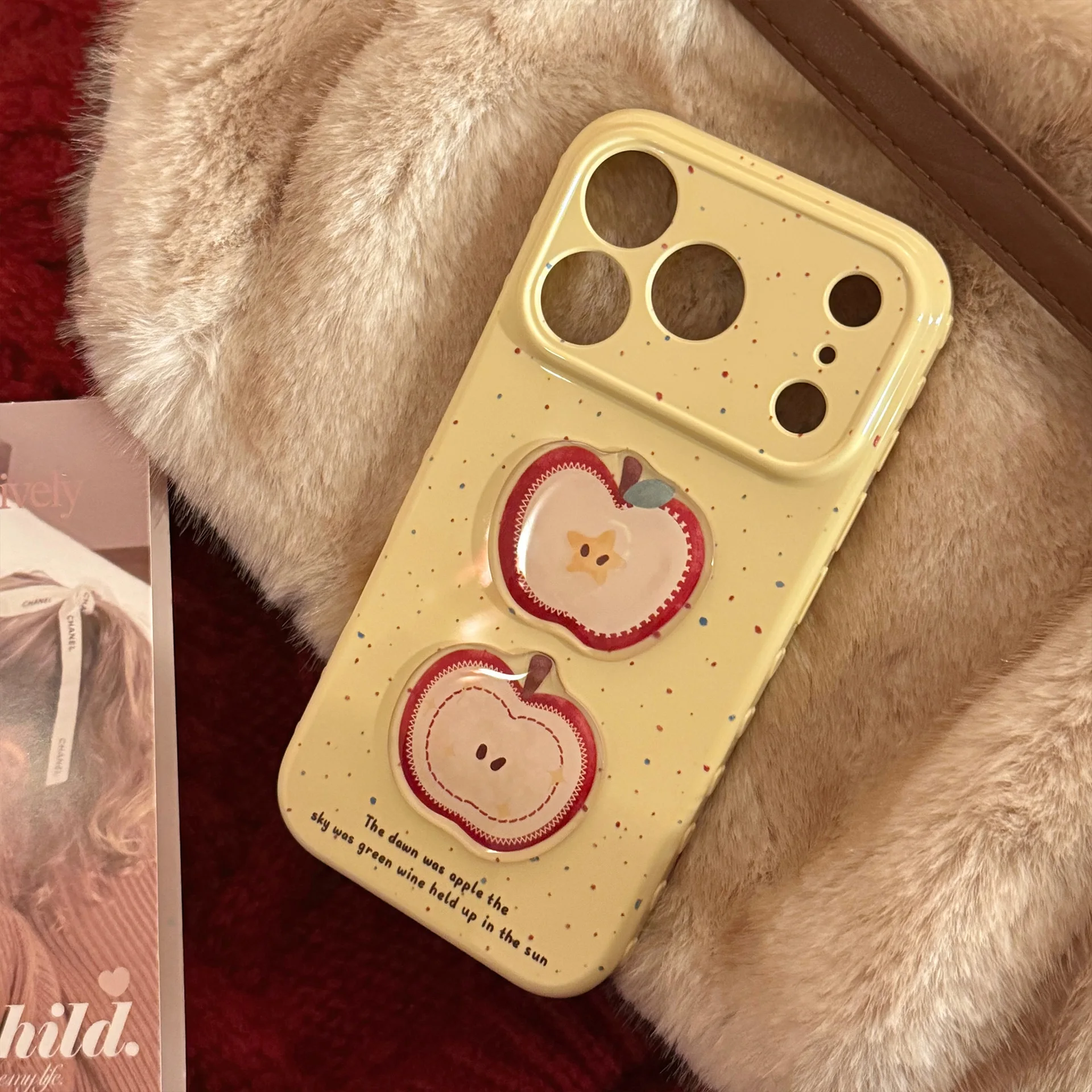 Funda Protectora para iPhone 17 16 15 14 13 12 Pro Max con Diseño de Manzana Roja en 3D y Tinta de Colores Estilo Coreano, Antigolpes y Suave