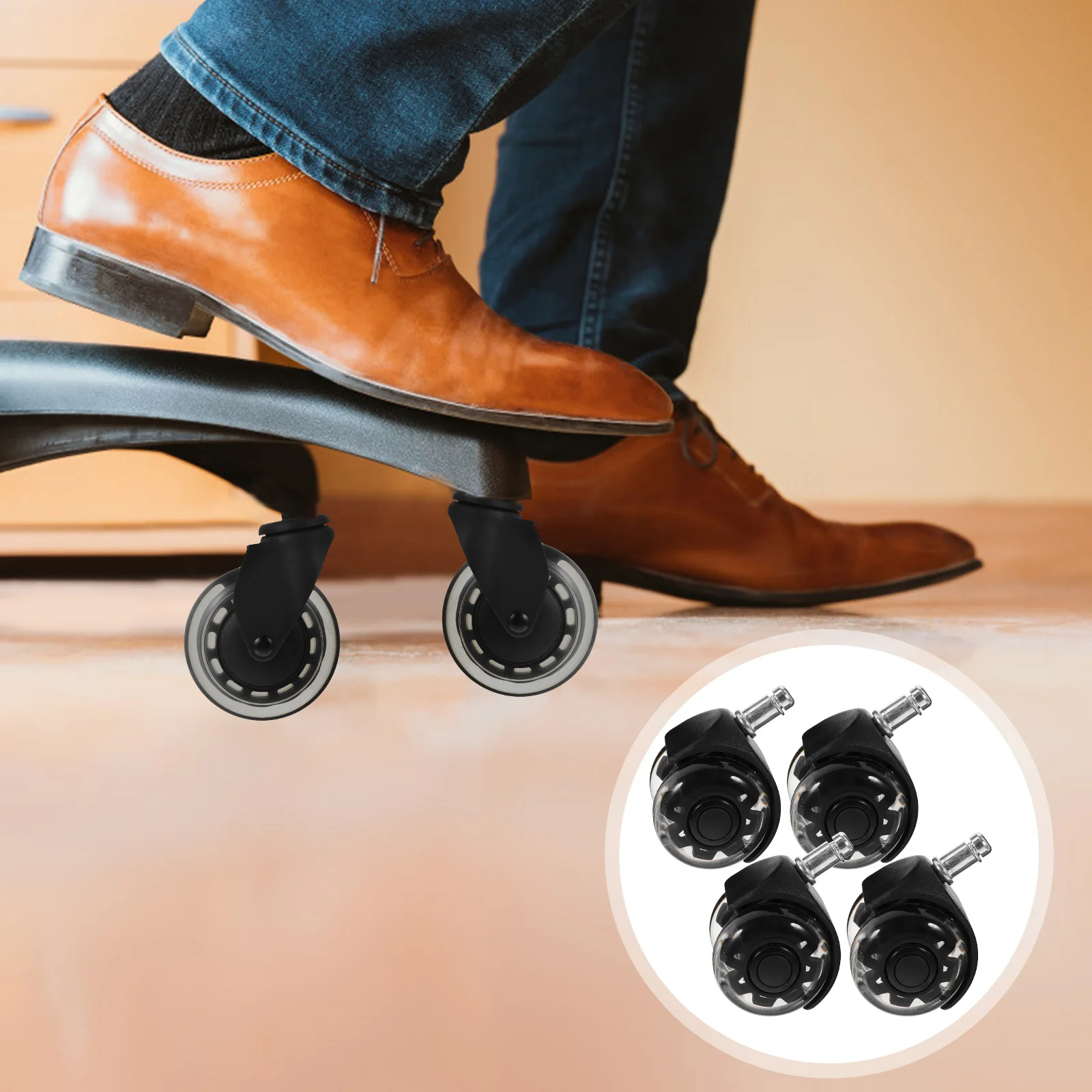 

4 Pcs Black Transparent Office Chair Wheels 2 Inch Heavy Duty Casters for Carpet Wood Floor Replacement Gaming Furniture