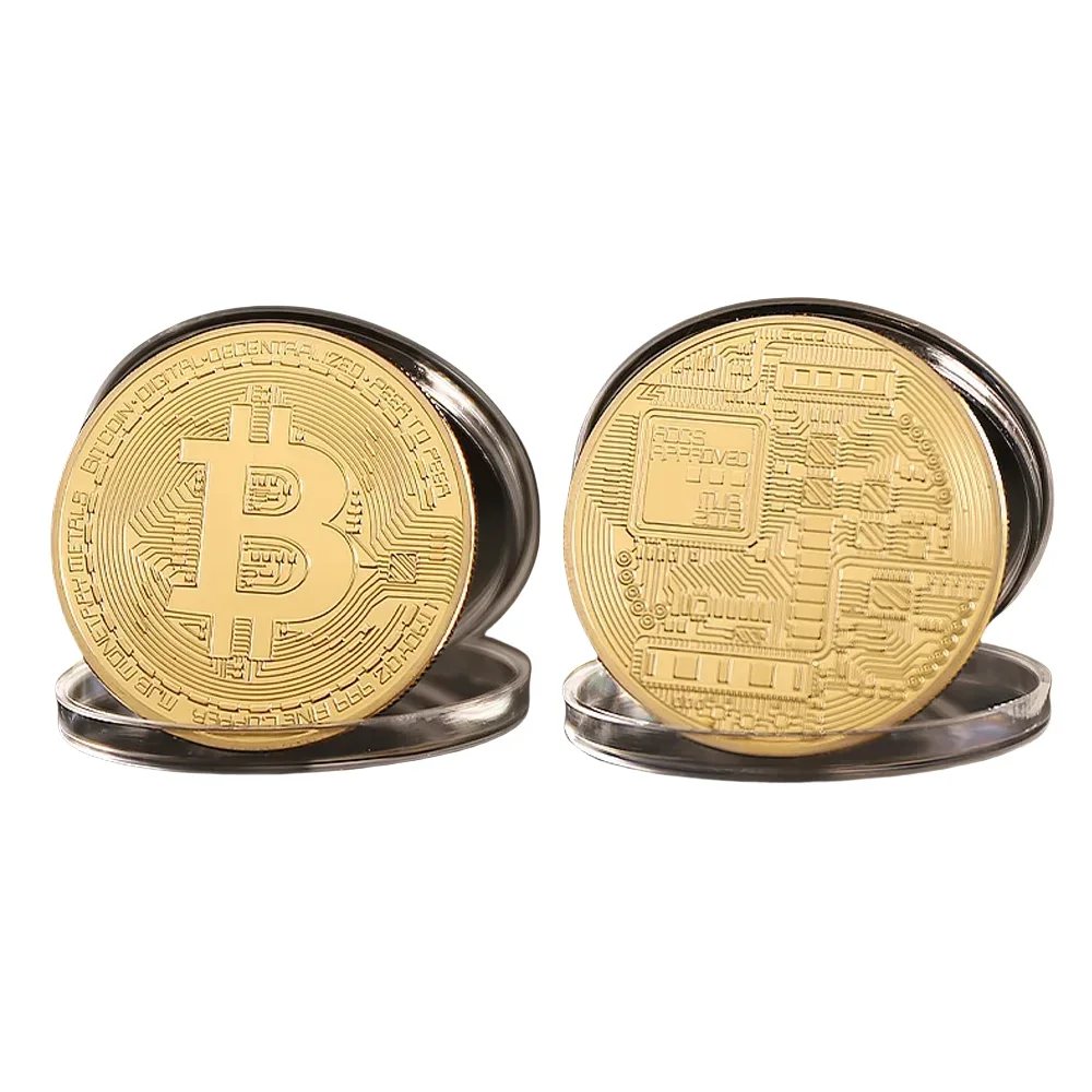 عملات معدنية مزخرفة، مقتنيات رائعة، عملة بيتكوين مطلية بالذهب، عملات معدنية، هدايا عمل، تذكارية مادية