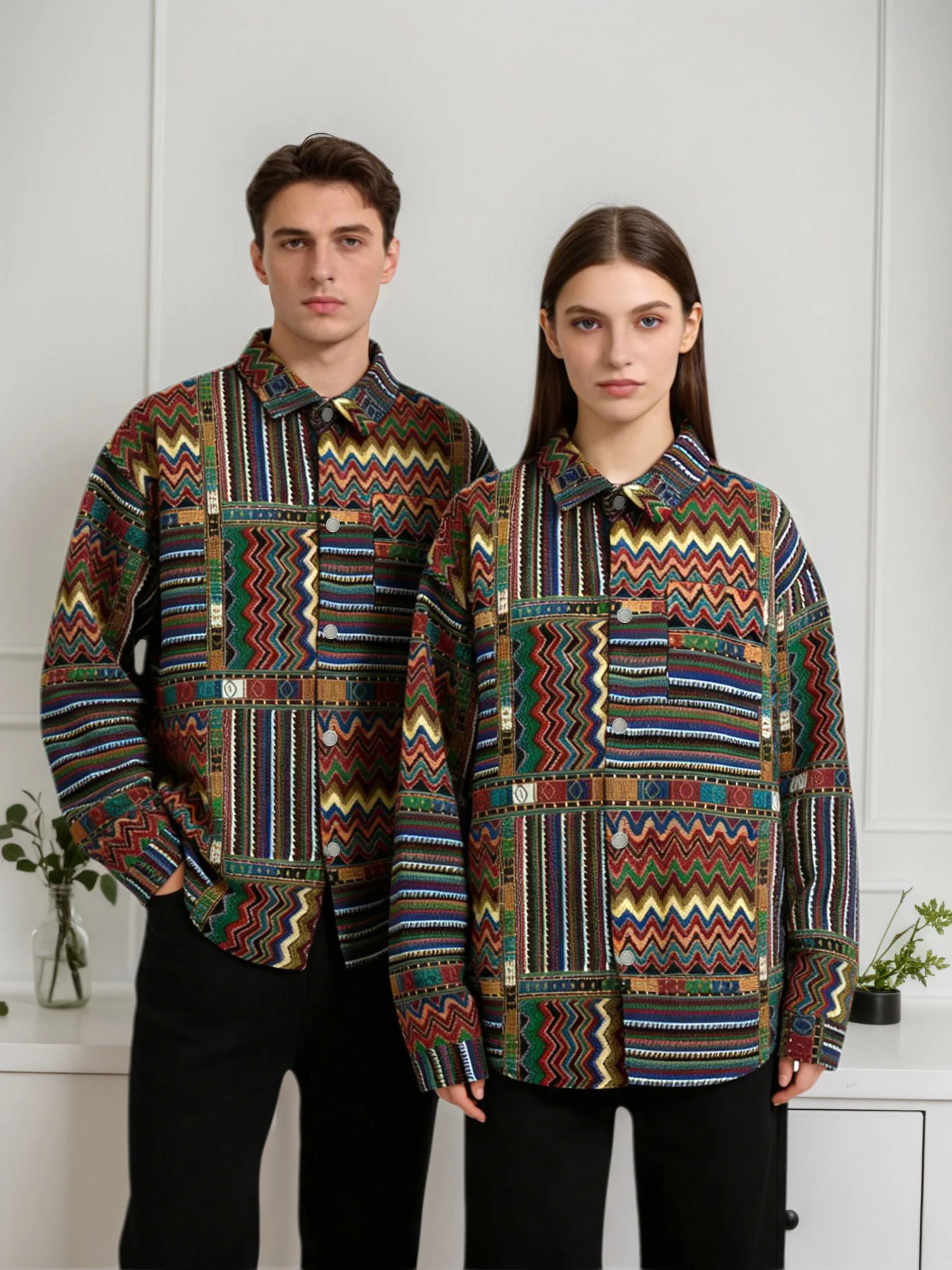 

Spring and Autumn New Retro High-End Ethnic Style Couple Matching Long Sleeve Trendy INS Cool Casual Versatile Jacket