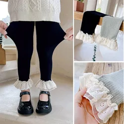 Meisjes Effen Colour Kanten Rand Onderbroek Voor 2-7 Jaar Oude Lente-En Herfstmode Kinderbroek Baby Casual Lang