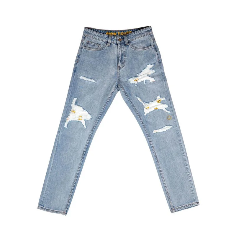 Drew house smiley face distressed jeans coppia sciolto casual patch high street Ins pants