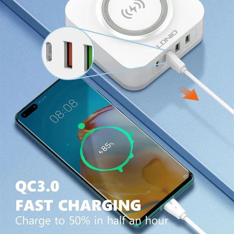 PD30W Charger 15W Wireless QC3.0 PPS Charge For Phone Earphone US EU UK Small-volume 1Type-C 3USB Portable Fast Charging