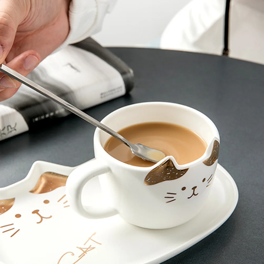 

1Set Ceramic Cat Ceramics Cup Saucer Set Bright Color for Coffee Tea Milk Home Office Cat Ceramics Cup Saucer