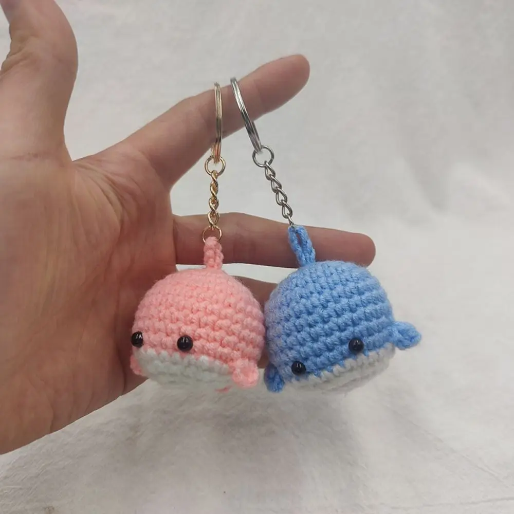 Wool Making Little Whale Keychain Handmade Cartoon Crocheted Keychain Bag Pendant Weaved Knitting Keyrings Car Key Chain