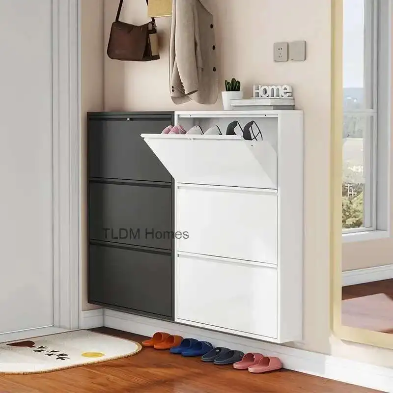 

Modern Narrow Shoe Rack Home Aesthetic Living Room Furniture Tilted Vertical Wooden Storage Hallway Shoe Cabinets k