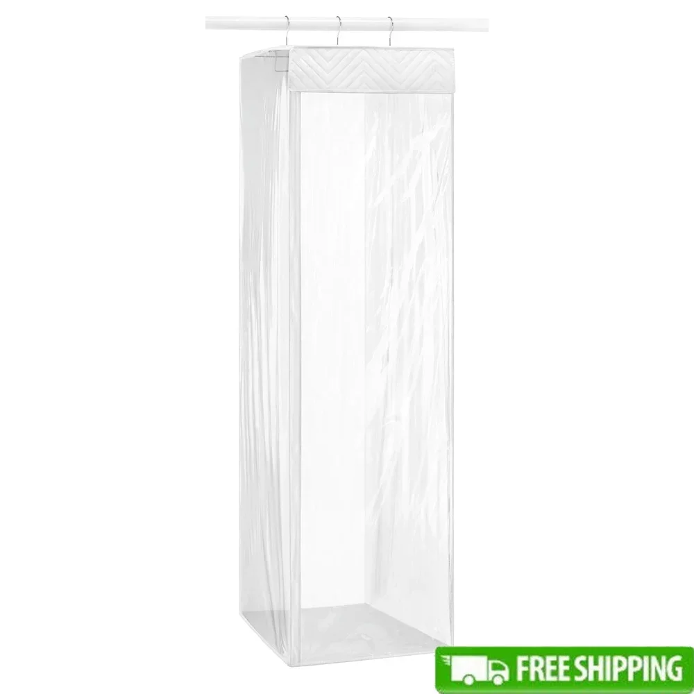 

Hanging Garment Bag Clear Vinyl Organizer Heavy-Duty Zipper Clothes Storage Breathable Quilted Fabric Closet Protector Dust