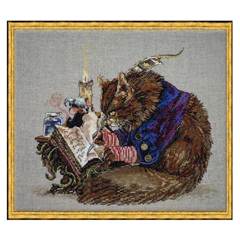 Amishop Top Quality Cute Lovely conted Cross Stitch Kit Le Calligraphe The Calligrapher Cat Kitty Write Book Nimue