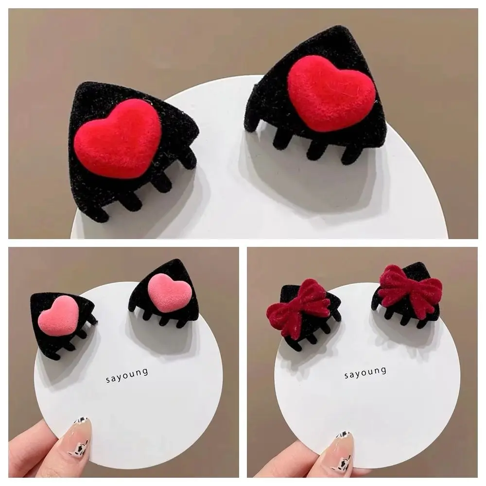 Fashion Heart Cat Ear Hairpin Bow Cartoon Children\'s Hair Clip Hair Accessories Small Hair Claw Velvet Hair Clip Travel