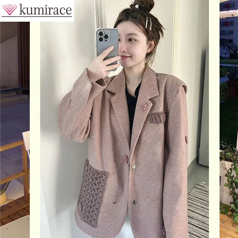 Pink Casual Suit Jacket for Women 2024 Spring and Autumn Collection, High-end and Professional, Trendy and Explosive Street Top