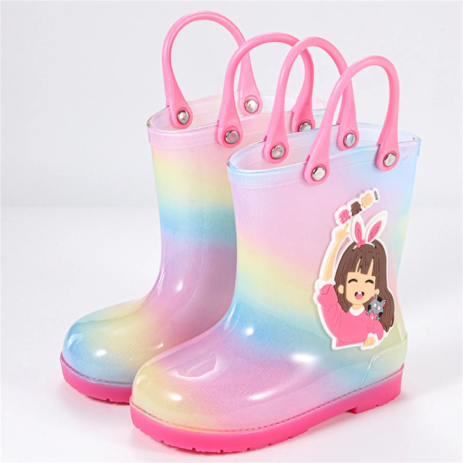 Children'S Rainshoes Cartoon Boys Girls Baby Waterproof Shoes Rubber Shoes Tie Mouth Anti Slip Rainboots 2024