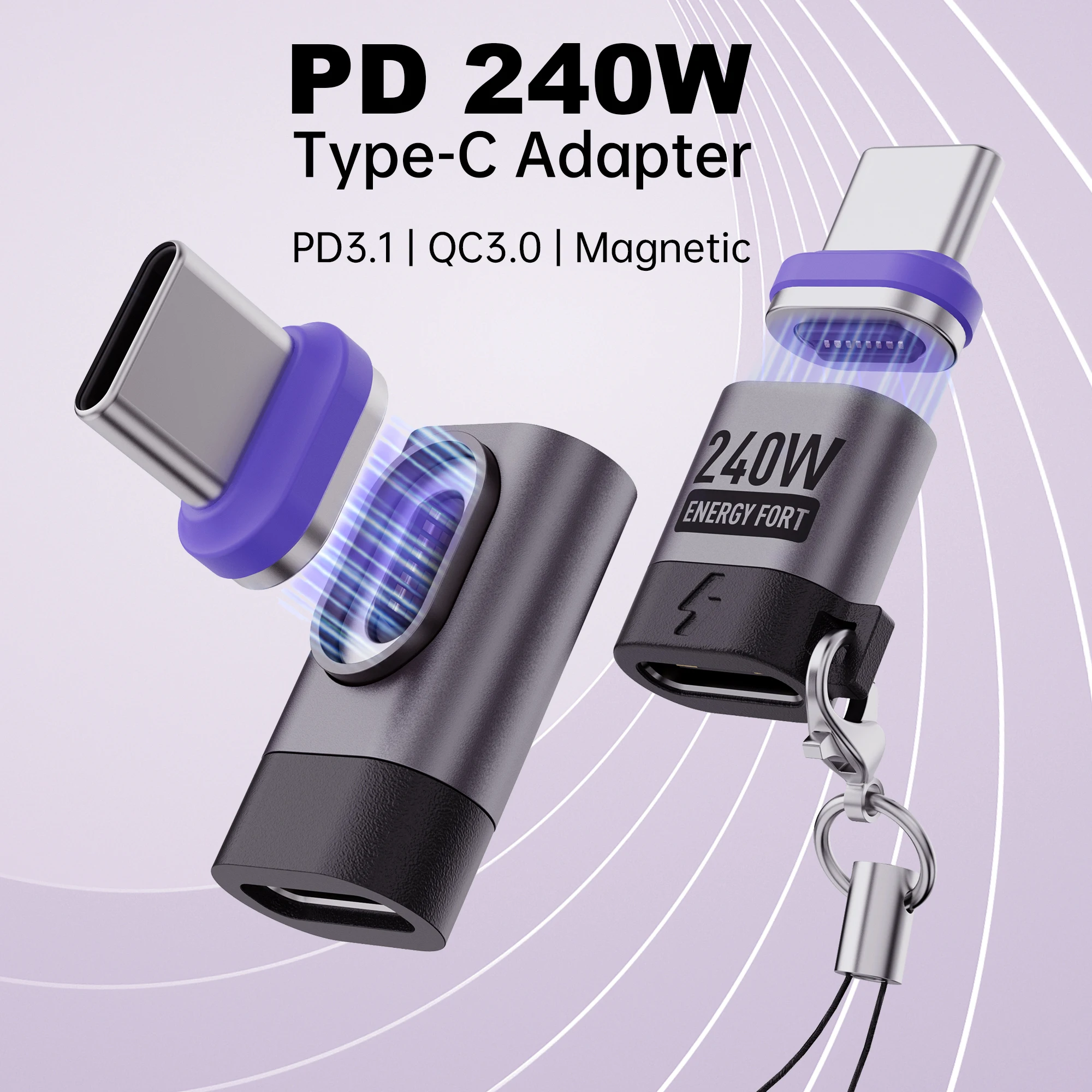 PD 240W Type-C Magnetic Adapter PD3.0 Fast Charging Right Angle USB C Connector Extender for iPhone 16 Macbookair Samsung