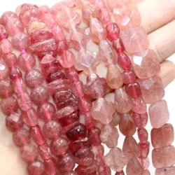 Natural Stone Rondelle Square Irregular Strawberry Quartz Faceted  Round Space Beads For Jewelry Making Diy Bracelet Necklace