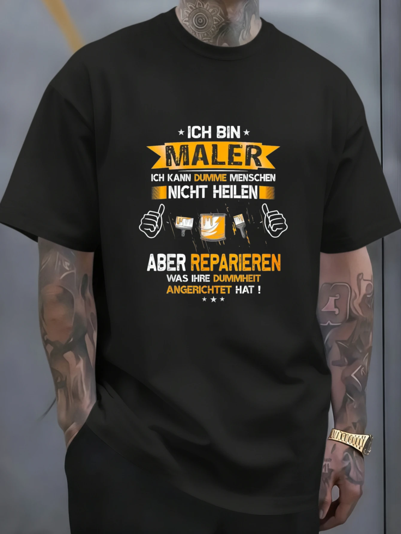 1PC JOOCAR Ich Bin Maler Ich Kann Dumme Menschen Nicht Heilen Aber Reparieren Was Ihre Dummheit Angerichtet Hat Casual All Seasons Cotton T Shirt, Crew Neck Soft Stretch Breathable Short Sleeve, Fashion Letter Print Streetwear Top, Perfect Holiday