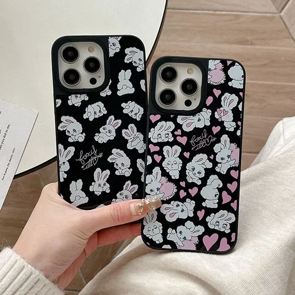 

Black Mirror Surface Rabbit Phone Case Cover for IPhone 11 12 13 14 15 16 Pro Max Case for IPhone 16 Pro Max