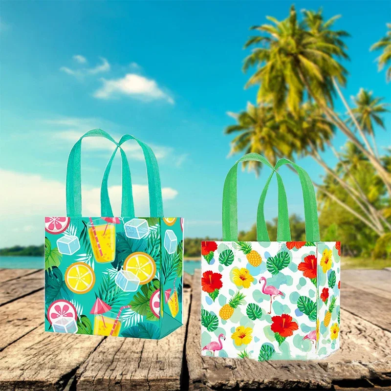 6pcs Tropical Hawaii Party Gift Bags Beach Pineapple Non-woven Candy Bags HELLO SUMMER Happy Aloha Luau Birthday Party Decors