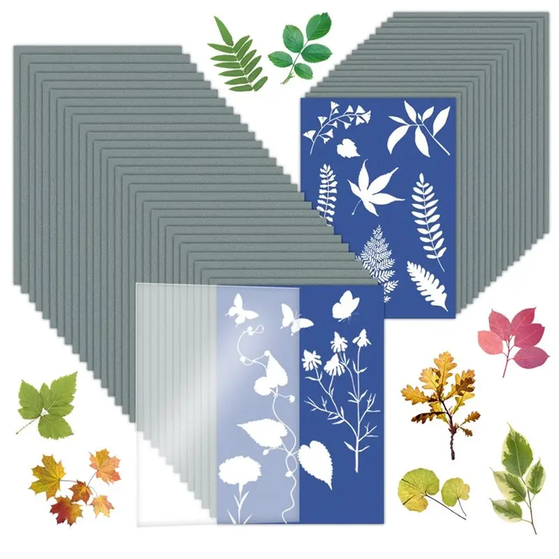 [NEW A09R!】 60 Sheets Sun Print Cyanotype Paper, A5A6 30 Of Each Nature Art Printing Paper For DIY Craft Projects