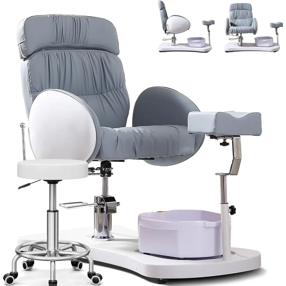 

Pedicure Chair Unit w/Bowl and Footrest and Stool, 360 Swivel Pedicure Station for Nail Tech No Plumbing, Hydraulic Pedicure