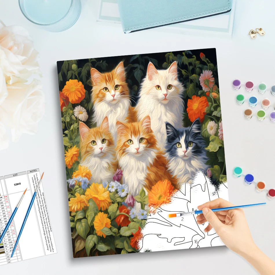 GATYZTORY-Painting By Numbers On Canvas,Animal Family Birds Wolves Cats,Arts Crafts,Picture Paint,With Frame,Acrylic Paints Kits