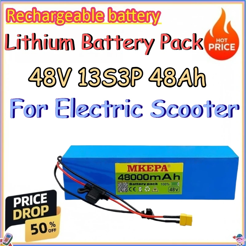 

48V 13S3P 48Ah Lithium Battery Pack for Electric Scooter Replace Rechargeable 18650 Lithium Battery Pack