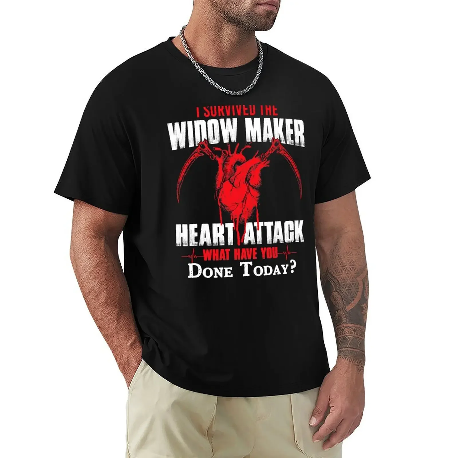 I Survived The Widow Maker Heart Attack Survivor Recovery T-Shirt plus size tops plain blacks summer top mens vintage t shirts