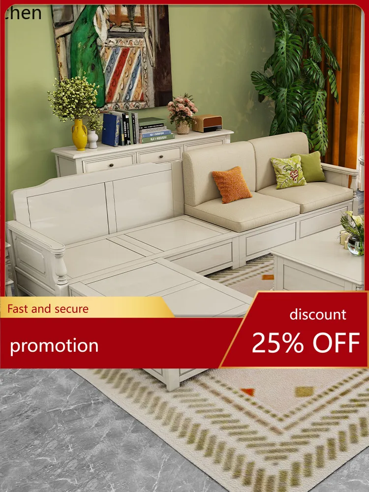 

CZ American Style Solid Wood Storage Sofa Set Chaise L-Shaped White Small Apartment Winter Summer Dual-Use Sofa