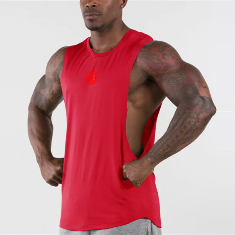 

Gym Fitness Bodybuilding Workout Vests Fashion Cotton Tank Top Sleeveless Breathable 0-Neck T-shirt Men Running Sport Clothing