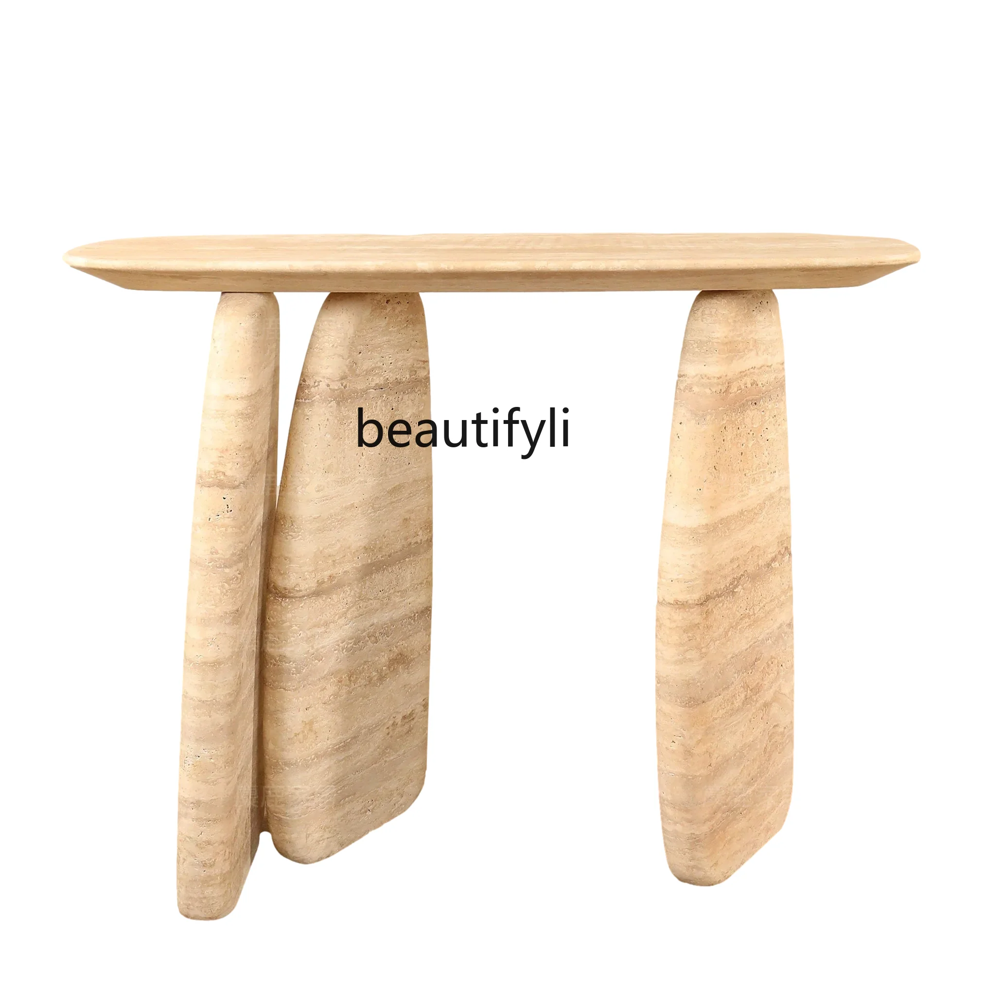 

Nordic natural travertine entrance table designer light luxury hotel corridor wall table