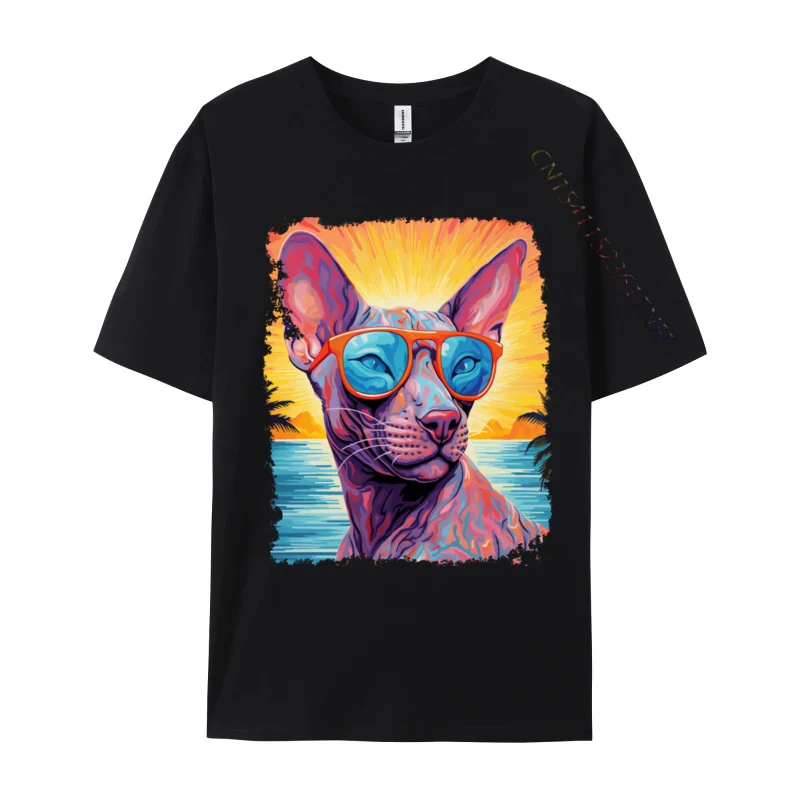 Art Hawaiian Sphynx Hairless Cat Funny Fitness Tight Cotton Fabric Men Tees Design T-shirts Cheap Tshirts