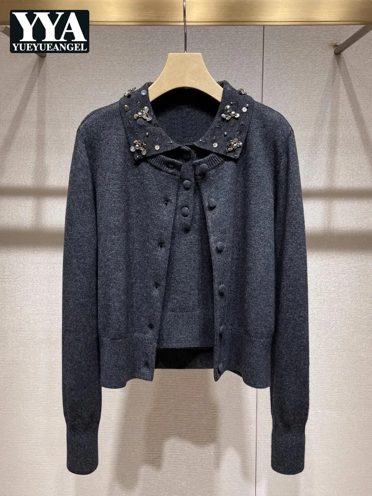 Women Casual Autumn Knitted Cardigan O Neck Long Sleeve Solid Color Single Breasted Sweater Tops Office Ladies Fashion Knitwear