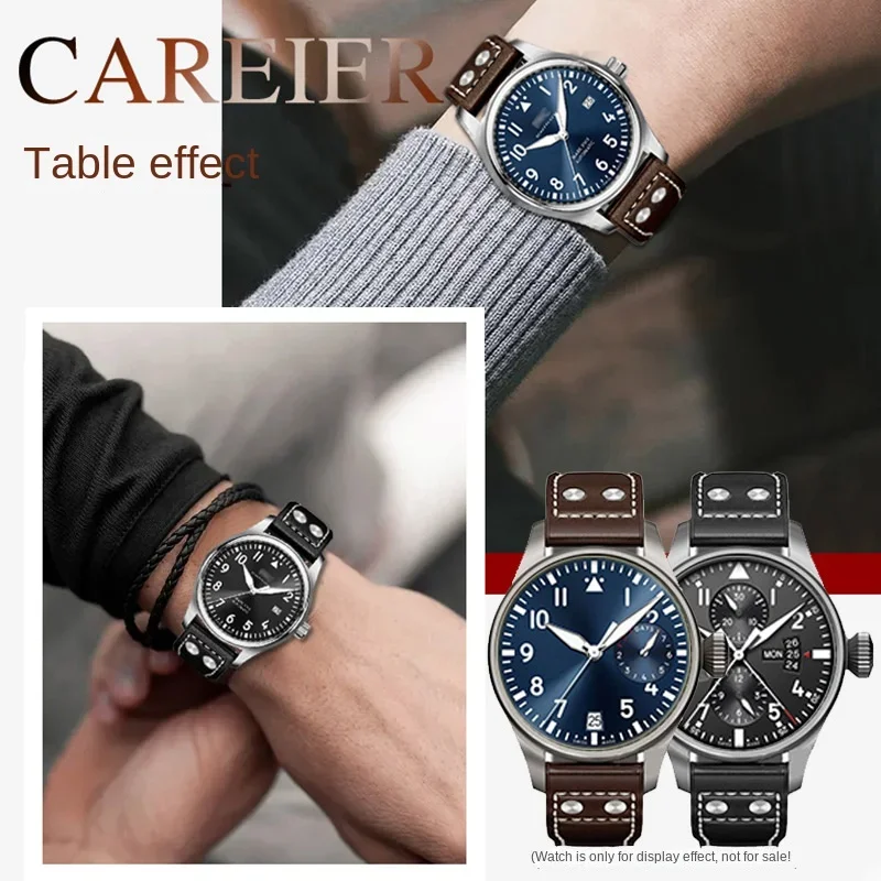 สําหรับนักบิน IWC Spitfire princekin Mark dermis นาฬิกา 20 มม.21 มม.22 สีดําสีน้ําตาล cowhide สายรัดข้อมือพับหัวเข็มขัด
