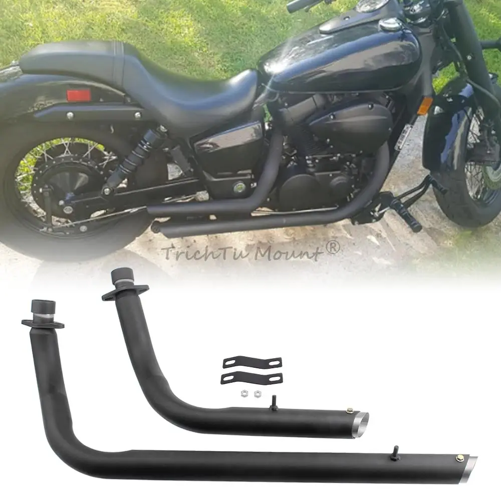 Full Muffled Pipes 2Pcs Motorcycle Complete Exhaust System For Honda Shadow ACE 750 VT750C Black VT750CD Deluxe 1997-2003