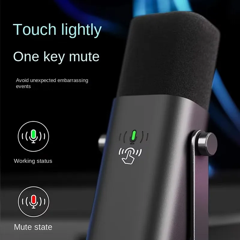 Проводной настольный микрофон AM8, динамический микрофон для записи подкастов, регулируемый многоцветный игровой микрофон с RGB-подсветкой