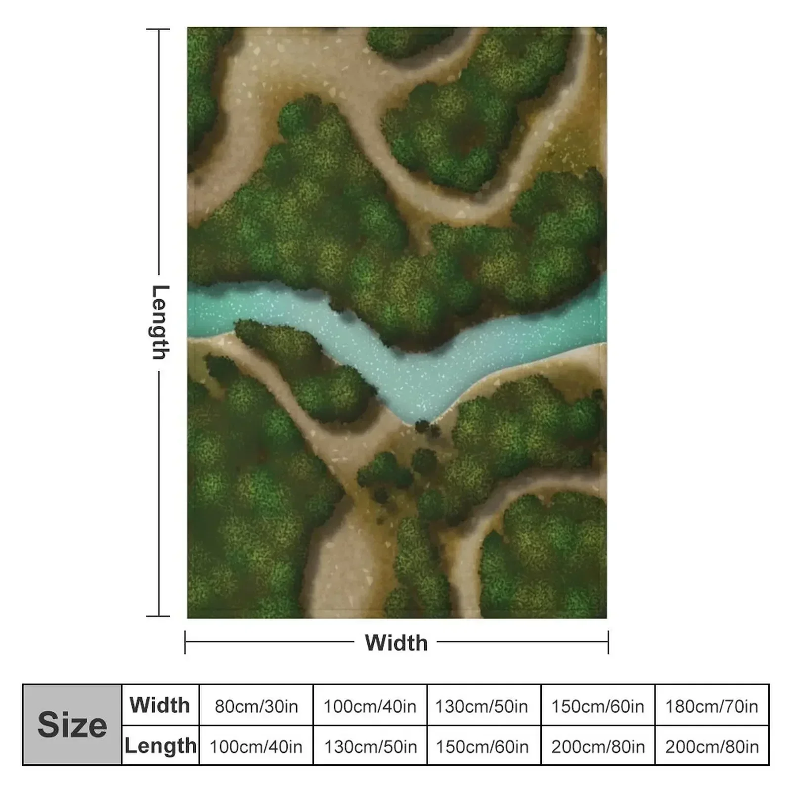 Forest Trails and Stream 002 Battle Map for Table Top RPG Miniatures Throw Blanket valentine gift ideas warm winter Blankets