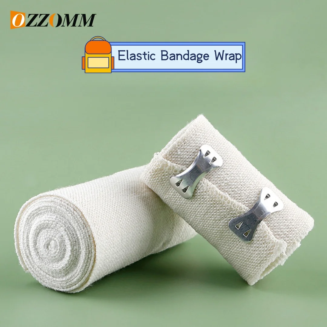 1Roll Elastic Bandage Wrap with Clips Athletic Compression Roll, Stretched for Customized Compression on Knee, Ankle, Wrist