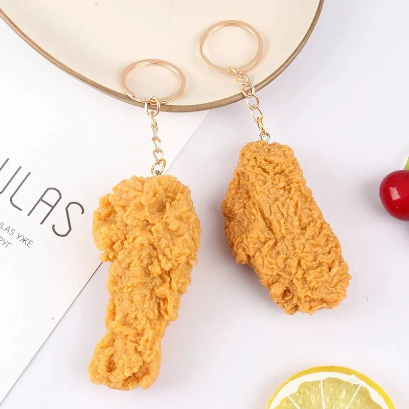 Fried Chicken Figurine Chicken Nuggets KeyChain Statue Simulation Food Decorative Sculpture Cute Weird Stuff Home Accessories