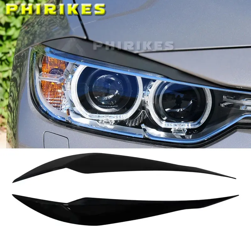 Car Headlight Eyelids Lids Eyebrows Cover Trim Stickers For BMW 3 Series F30 F31 318i 320i 2012-2018 ABS New Glossy Carbon Black