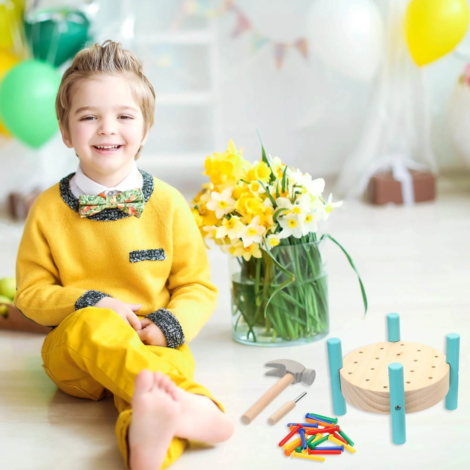 1 conjunto de unhas de madeira batendo martelar crianças aprendendo bancada durável seguro superfície lisa cor brilhante prego batendo