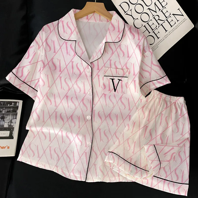 

Новые летние корейские свежие шорты с короткими рукавами, пижамы для девочек, тонкие шелковые пижамы из ледяного шелка, домашняя одежда, модный комплект из двух предметов