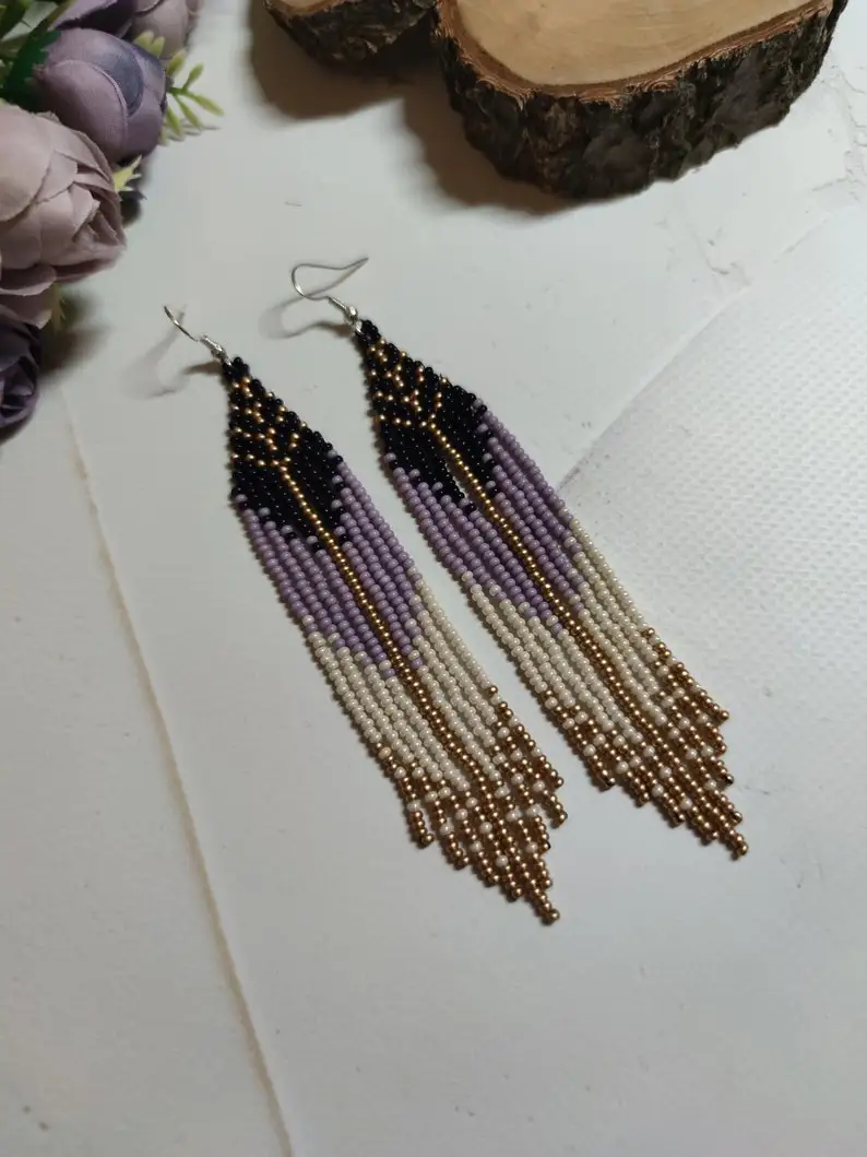 ZGMXR Rice bead earrings Original Simple Pattern Alloy female Geometry Gradient color Bohemia Retro Hand-woven Beaded earrings view 3