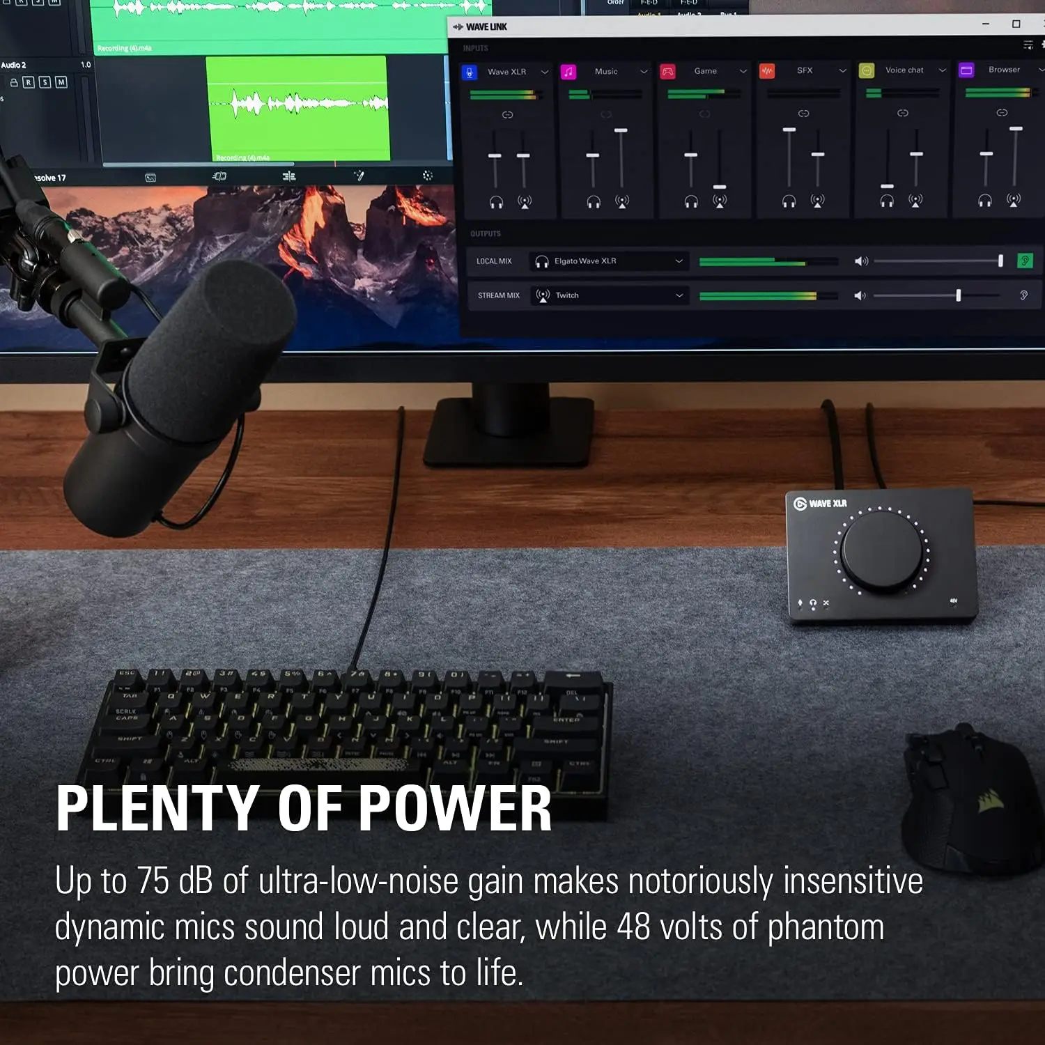 Elgato Wave XLR - جهاز مزج الصوت ومضخم 75 ديسيبل لميكروفون XLR إلى USB-C، واجهة التحكم مع طاقة فانتوم 48 فولت، البث على Mac