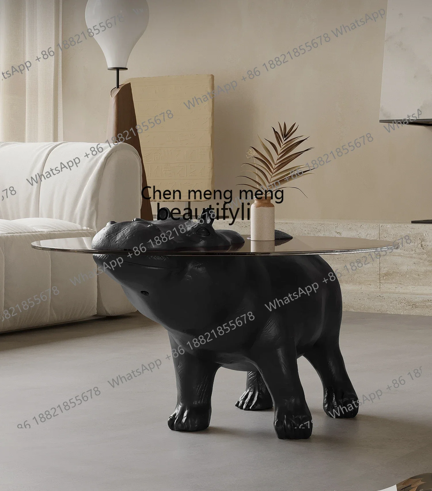 Hot sales  Italian minimalist hippo coffee table tempered glass size apartment designer creative animal coffee table