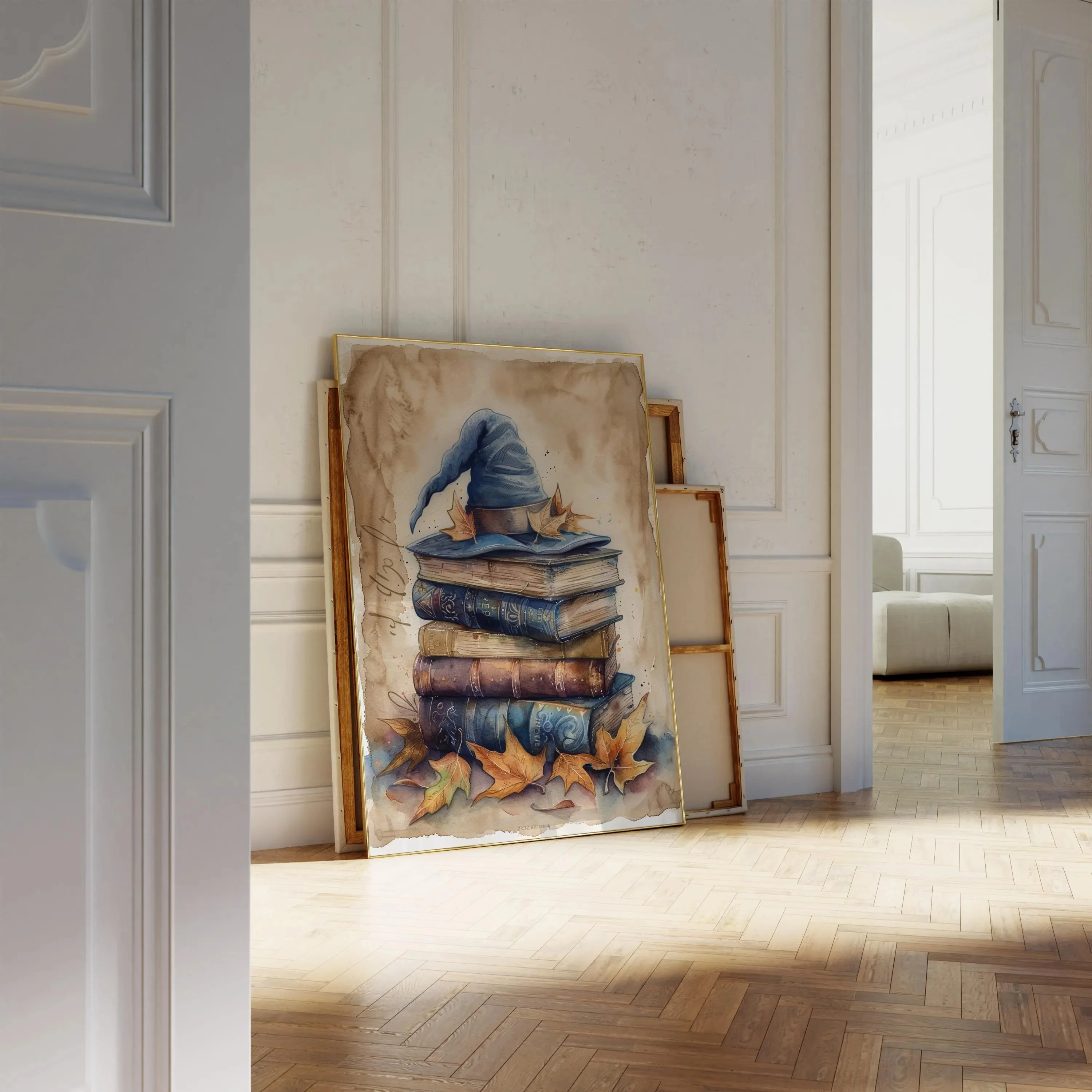 Poster da mago autunnale di Halloween da 3 pezzi, arte da parete con gufo del treno del castello magico, arredamento della stanza fantasy, set di stampa per la scuola materna autunnale, arte del mago