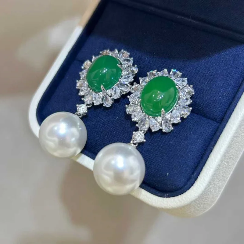 

Женские серьги SGARIT из стерлингового серебра 925 пробы с зеленым халцедоном, 12-13 мм, серьги с натуральным пресноводным жемчугом Эдисона