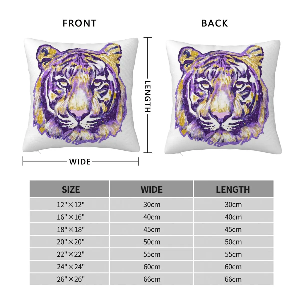Purple Gold Tiger Head Square Pillowcase Polyester Linen Velvet Pattern Zip Decorative Pillow Case Bed Cushion Cover