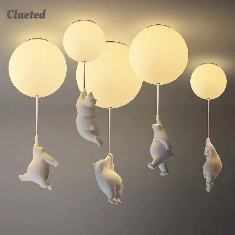 

Cartoon Bear Lamp Children's Room Entrance Living Room Ceiling Light Nordic Creative Warm Bedroom Balloon Lamp for Boy and Girls