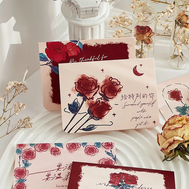 12pcs Greeting Cards Suit With Envelope Birthday Gift Thanksgiving Blessing Thank You Card Retro DIY Homemade Materials
