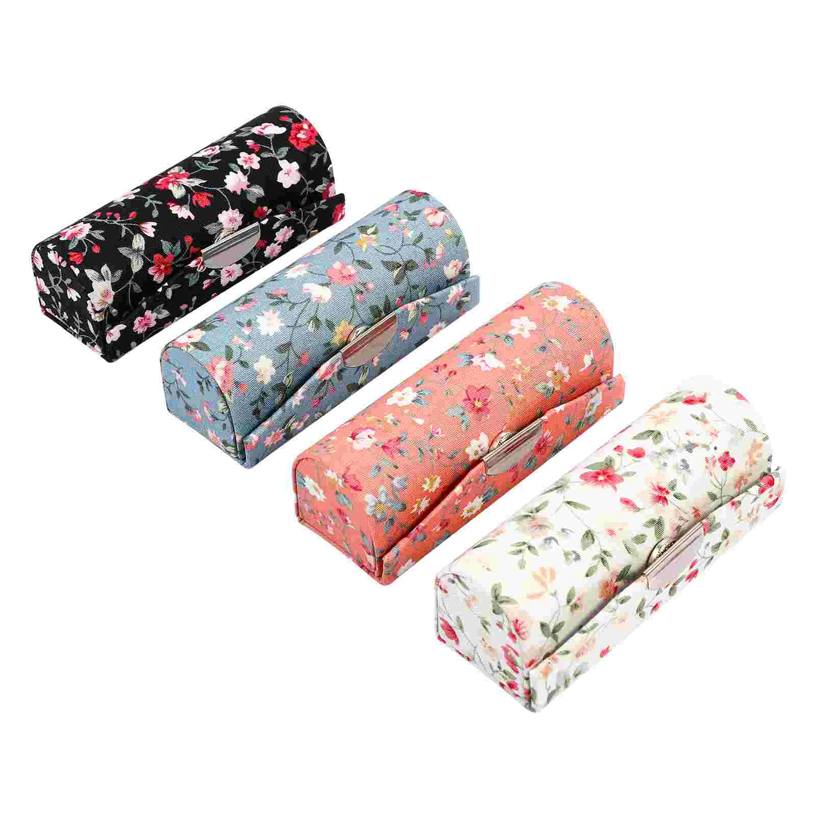 4 Pcs Purse Holder Makeup Organizer Lipstick Holders Organizers Bag Embroidered Case Mirror Gloss Small Travel