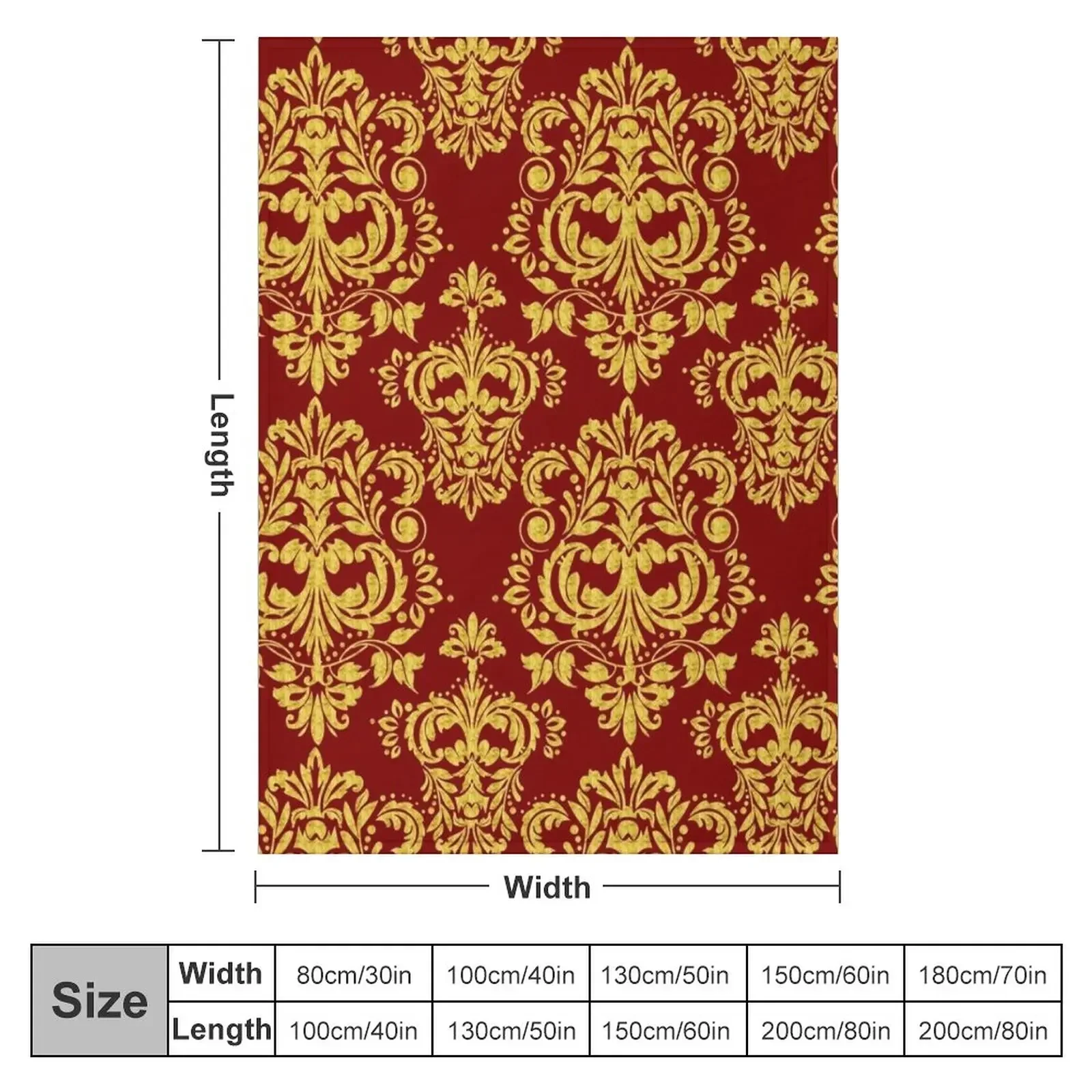 Gold and dark-red floral damask pattern Throw Blanket Furrys anime Blankets